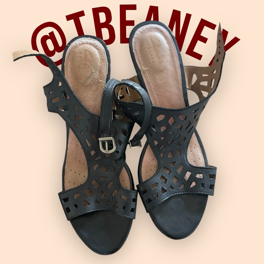 Clarks Black Wedge Sandals